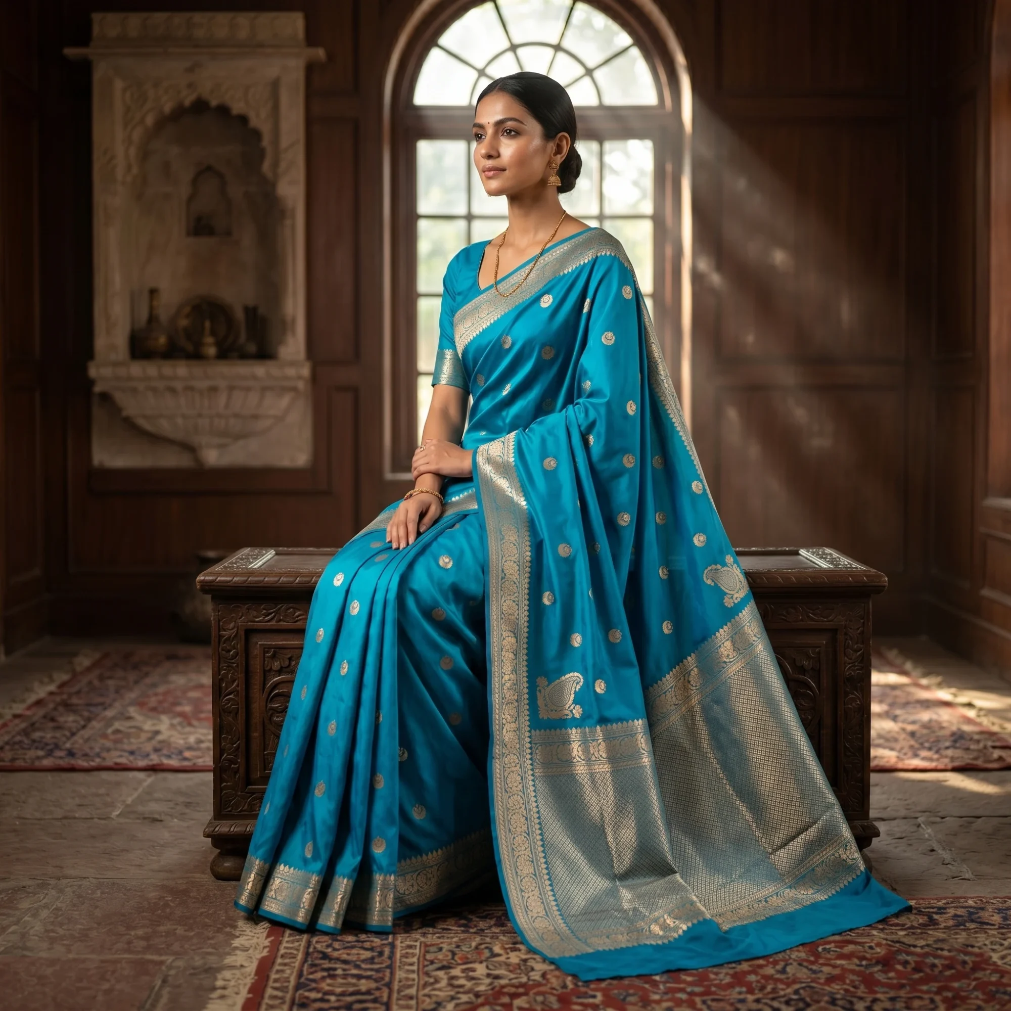 Banarasi Pure Katan Silk, Elegant Blue Kadua Koniya Booti Handloom Saree