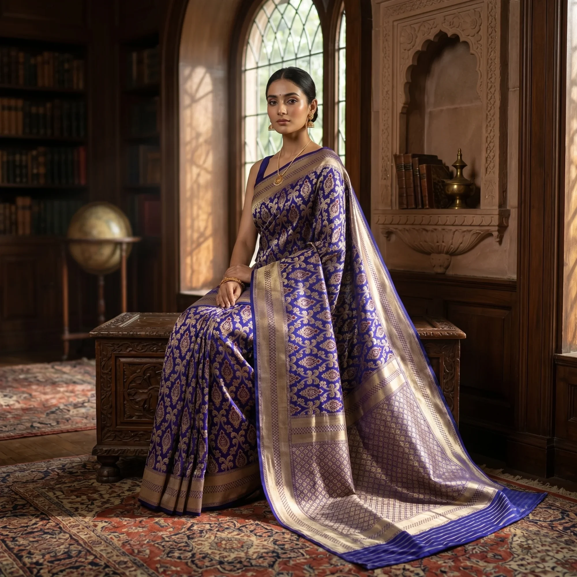 Banarasi Pure Katan Silk, Purple Kadua Meenakari Jaal Handloom Saree