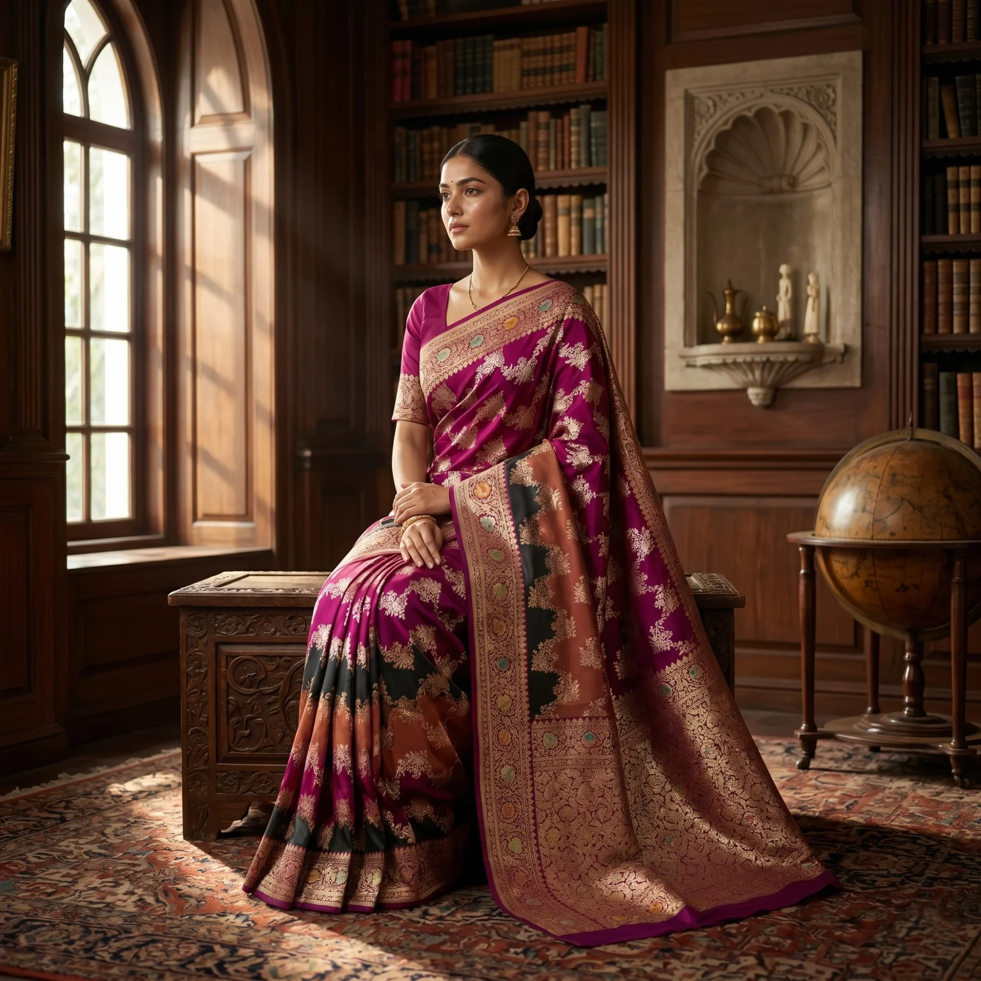 Banarasi Pure Katan Silk, Purple Mix Kadua Rangkat Handloom Saree