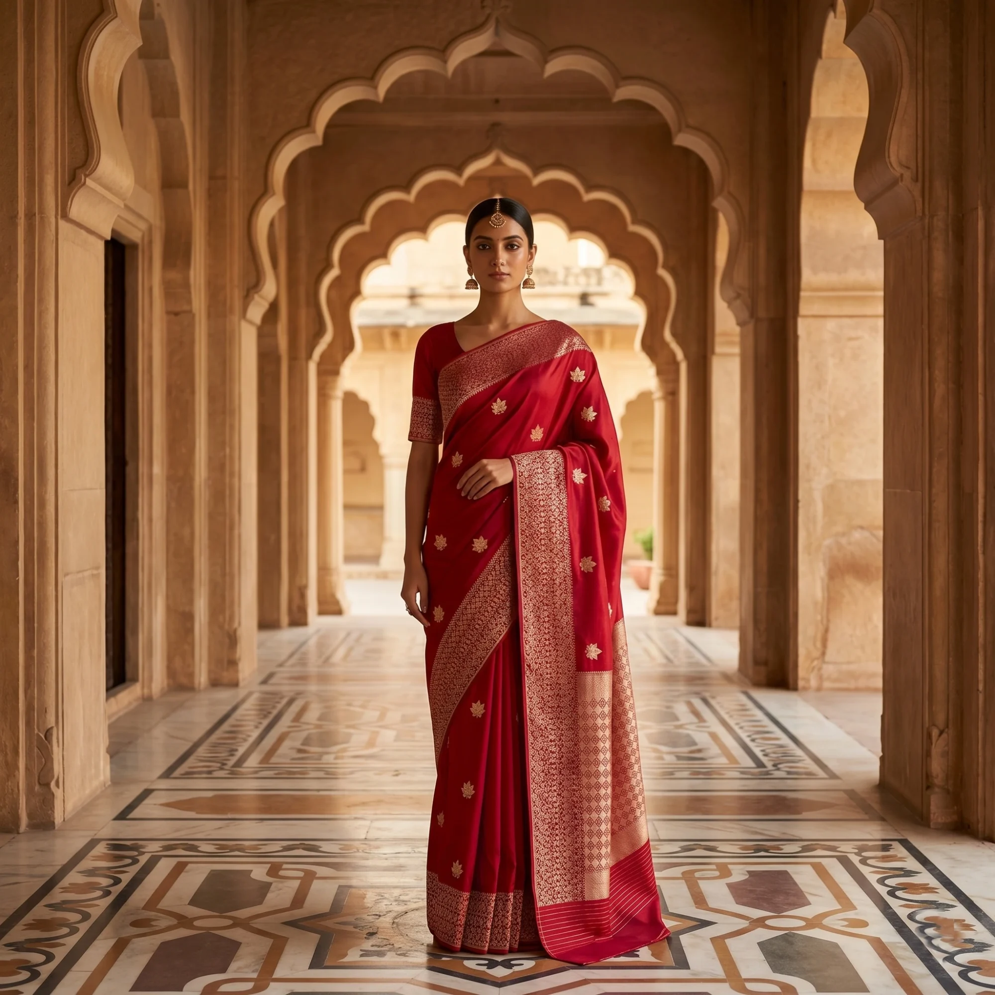 Banarasi Pure Katan Silk, Elegant Red Kadua Meenakari Booti Handloom Saree