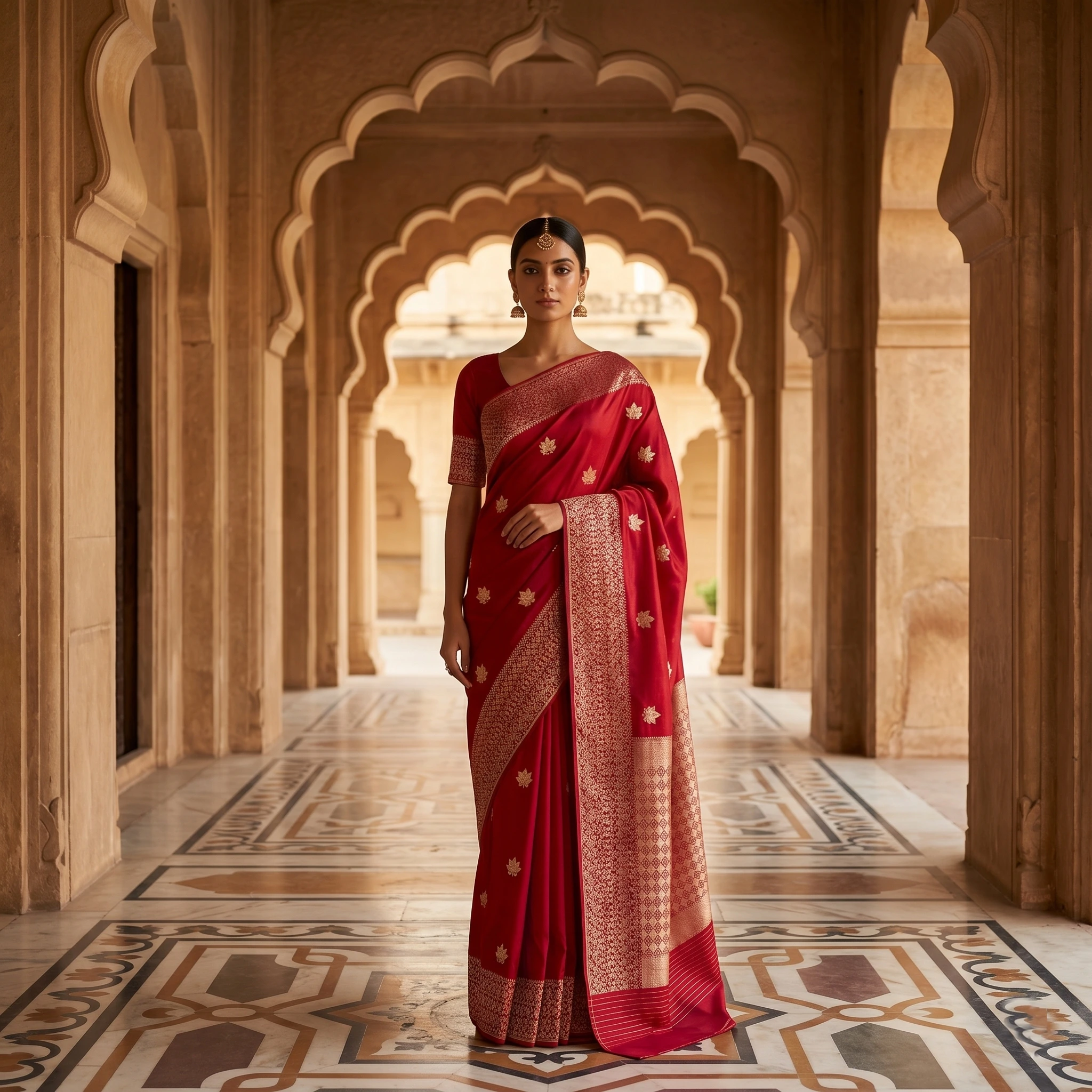 Banarasi Pure Katan Silk, Elegant Red Kadua Meenakari Booti Handloom Saree