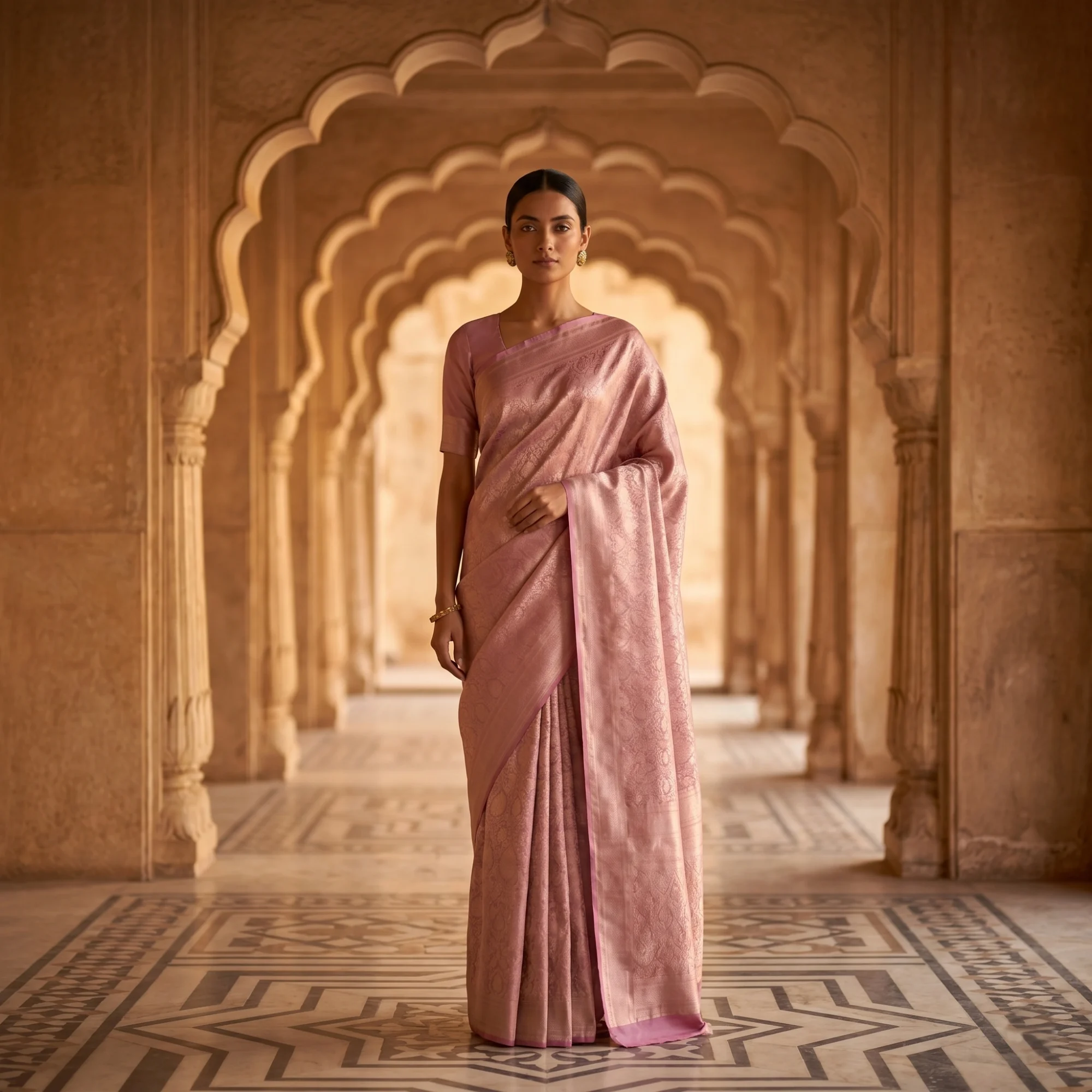 Banarasi Pure Katan Silk, Royal Pink Kadua Brocade Handloom Saree