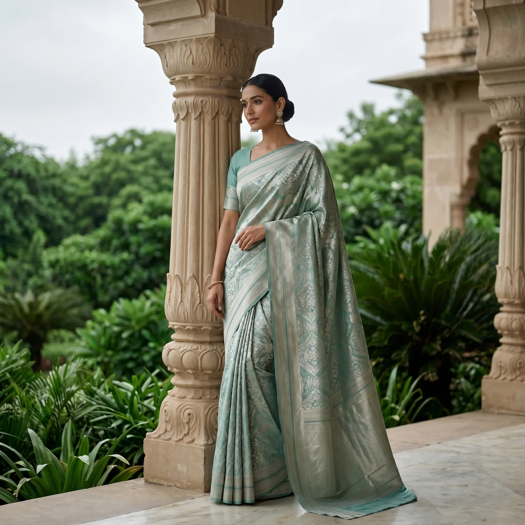 Banarasi Pure Katan Silk, Mellow Green Kadua Brocade Handloom Saree