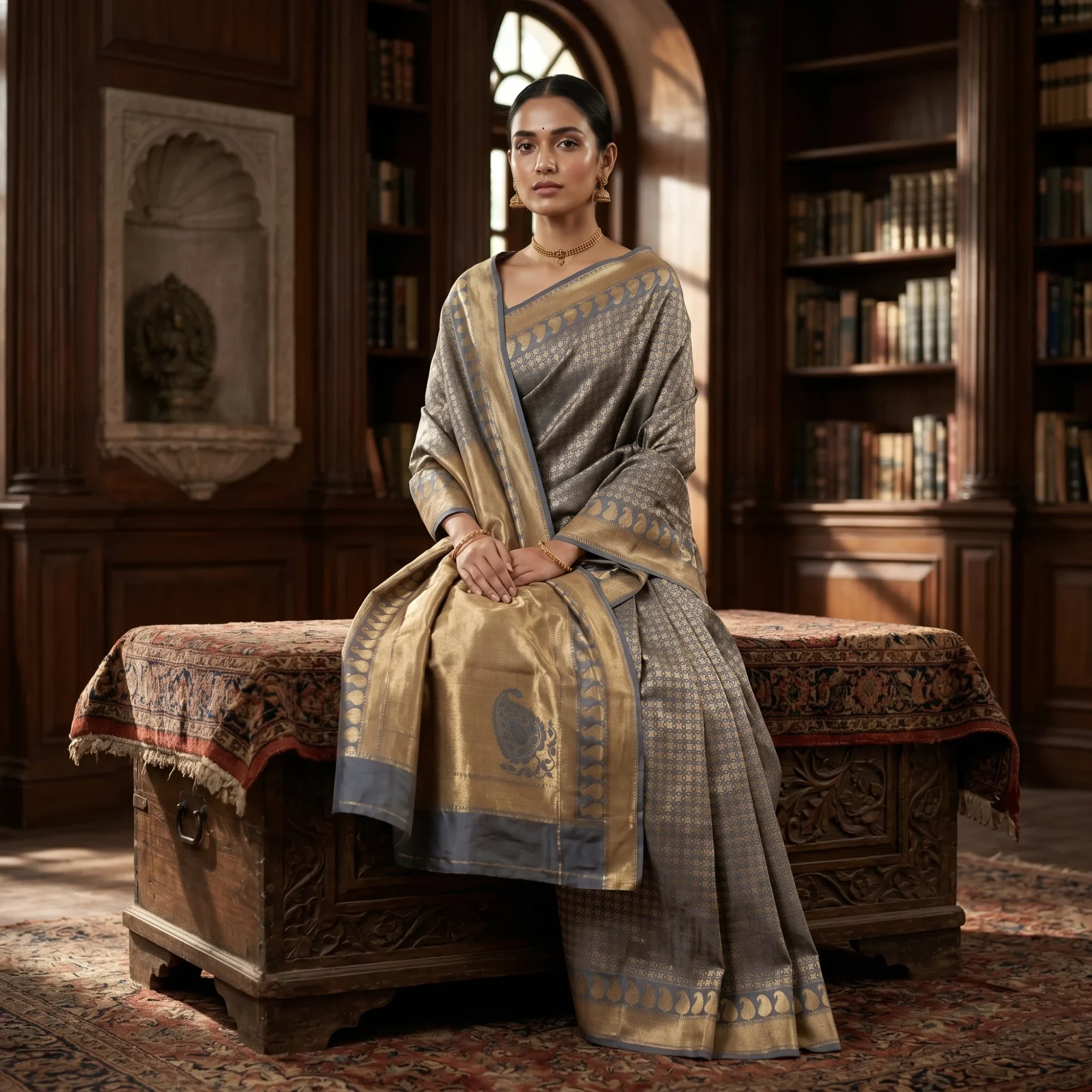 Banarasi Pure Katan Silk, Powder Blue Kadua Brocade Handloom Saree