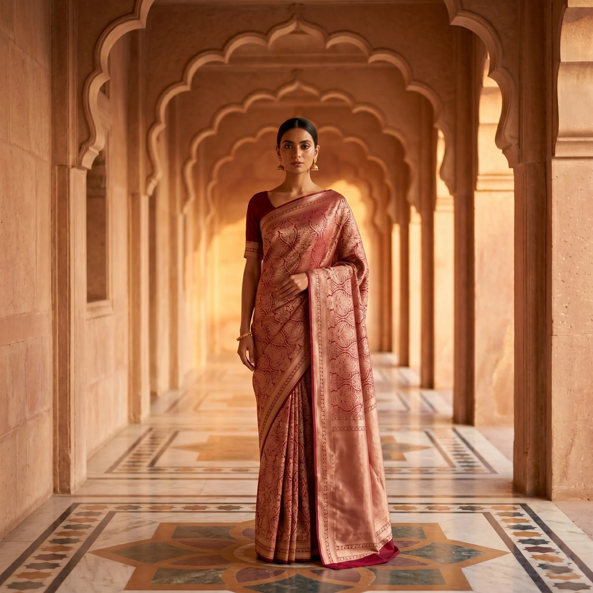 Banarasi Pure Katan Silk, Deep Red Kadua Brocade Handloom Saree
