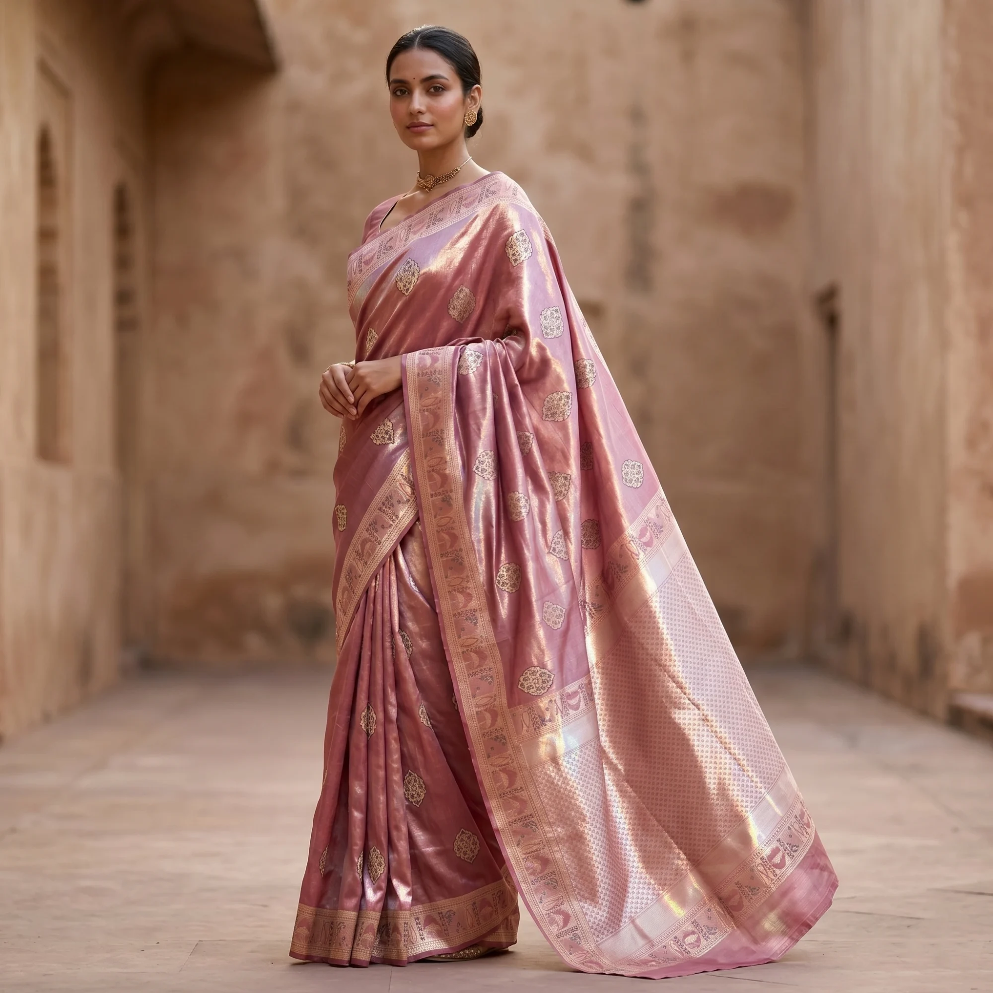 Banarasi Pure Katan Silk & Tissue Silk, Royal Pink Kadua Meenakari Boota Handloom Saree