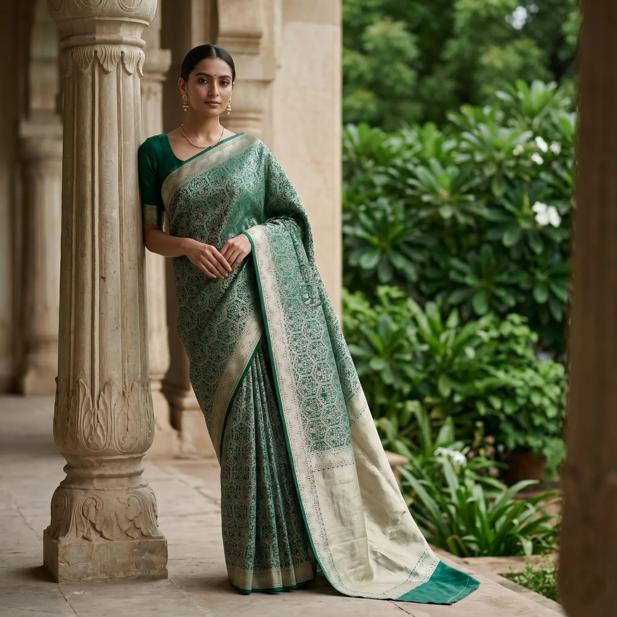 Banarasi Pure Katan Silk, Deep Green Kadua Meenakari Brocade Handloom Saree