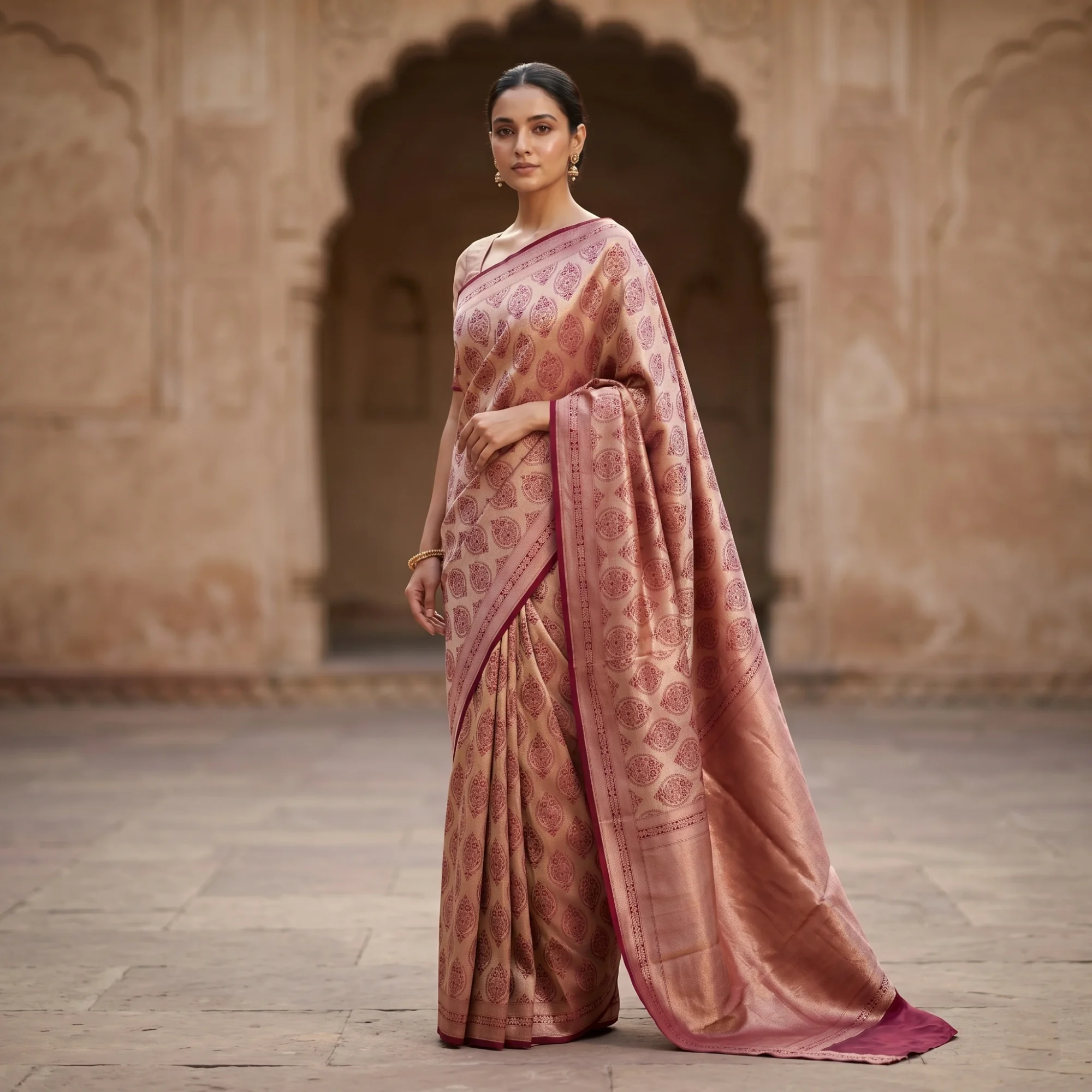 Banarasi Pure Katan Silk, Magenta Gold Kadua Meenakari Brocade Handloom Saree