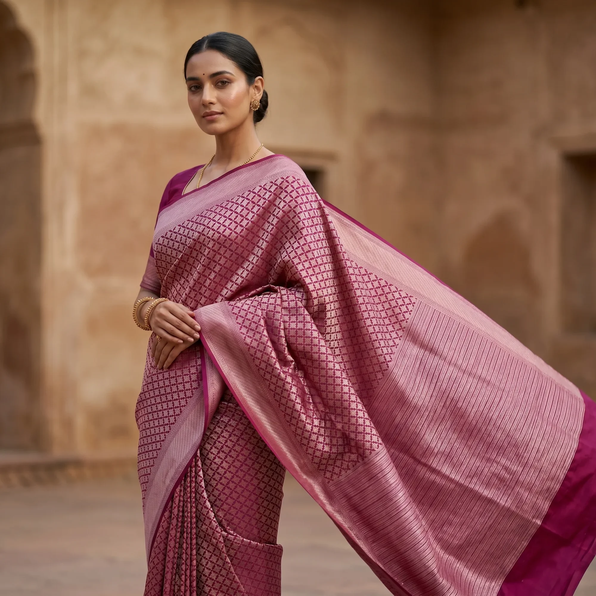 Banarasi Pure Katan Silk, Deep Magenta Kadua Meenakari Brocade Handloom Saree