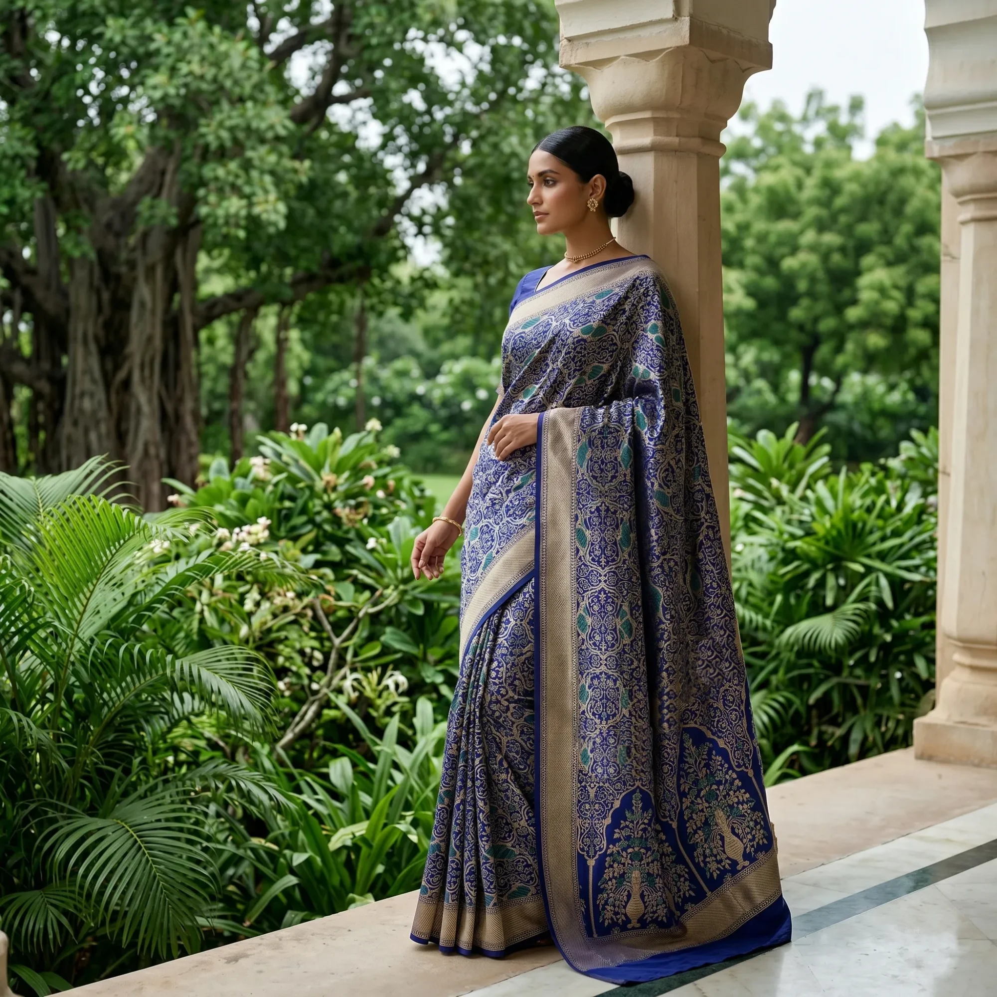 Banarasi Pure Katan Silk, Deep Blue Kadua Alfi Brocade Handloom Saree