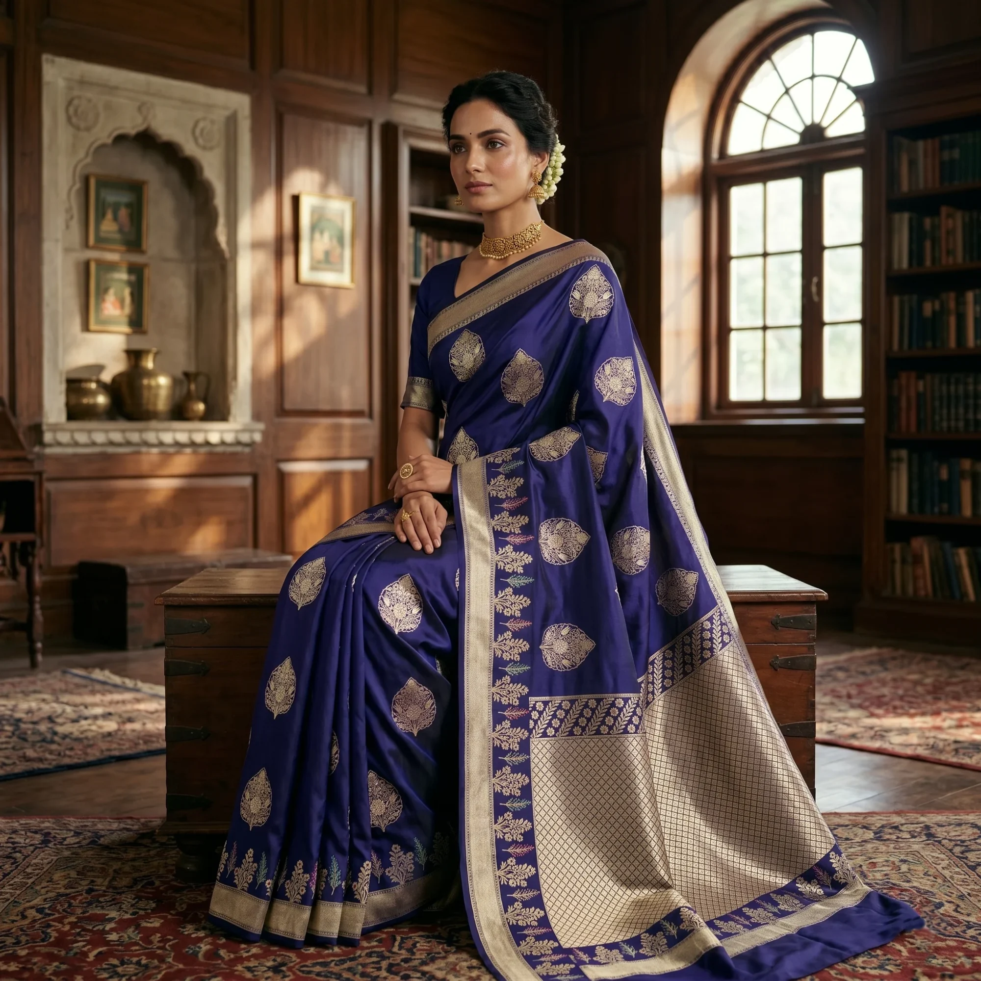 Banarasi Pure Katan Silk, Royal Purple Kadua Meenakari Boota Handloom Saree