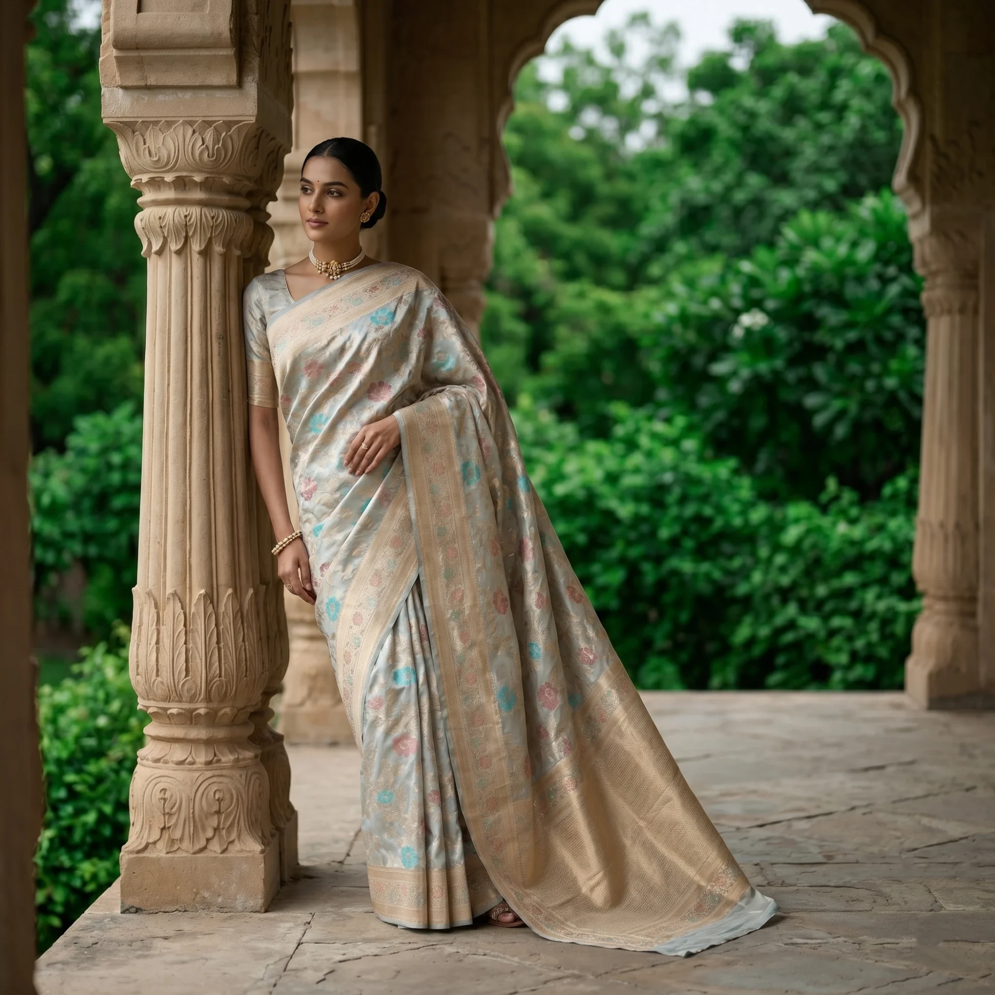 Banarasi Pure Katan Silk, Light Blue Kadua Tilfi Jaal Handloom Saree