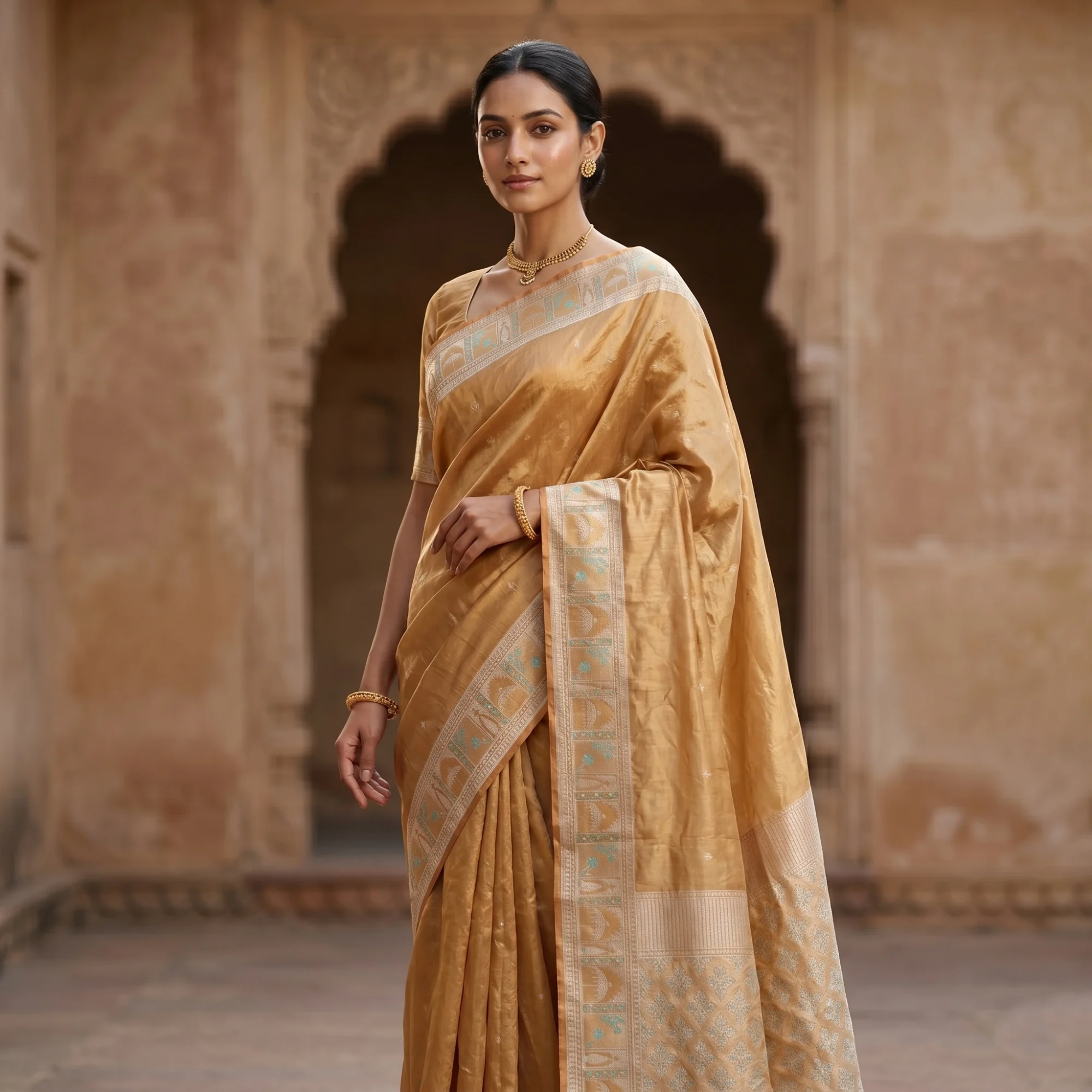 Banarasi Pure Katan Silk & Tissue Silk, Elegant Peach Kadua Booti Handloom Saree