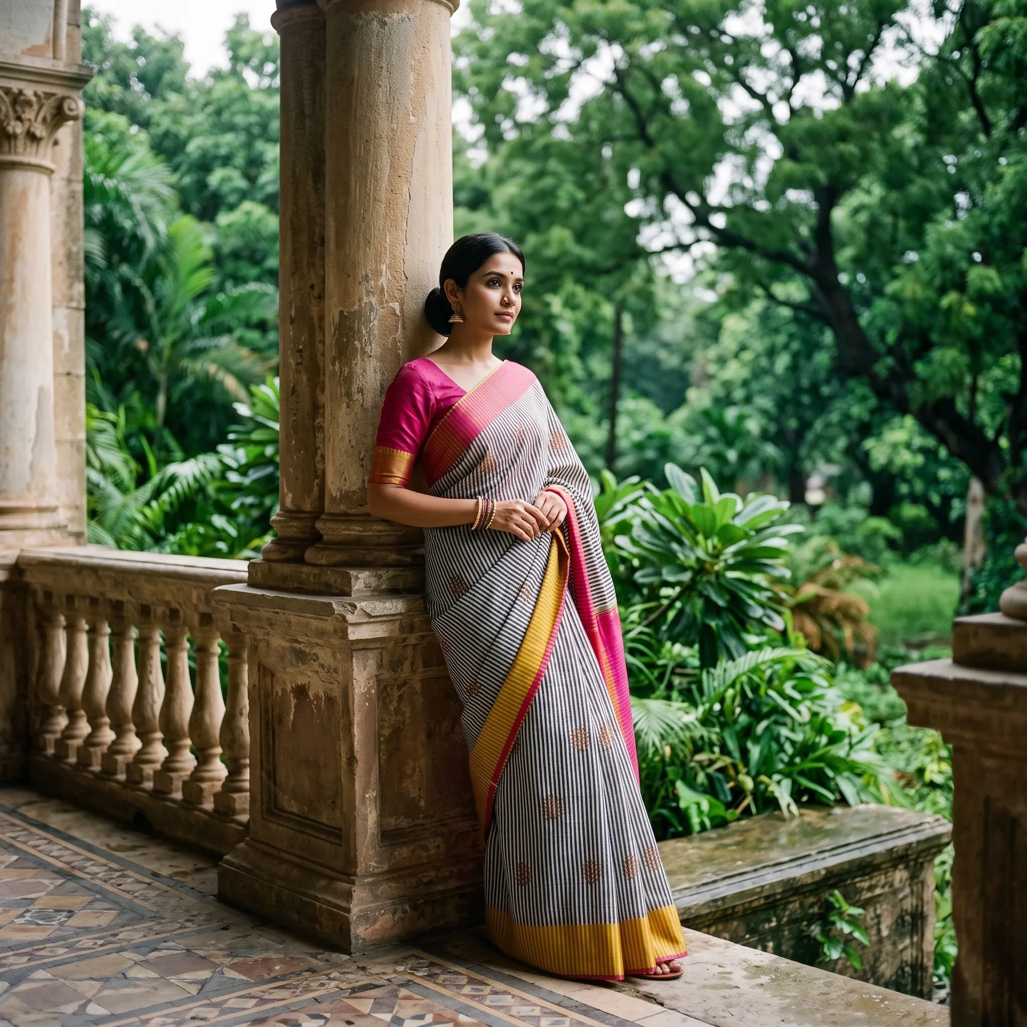 Banarasi Silk Booti Saree, Design Irimaya - Gold Magenta